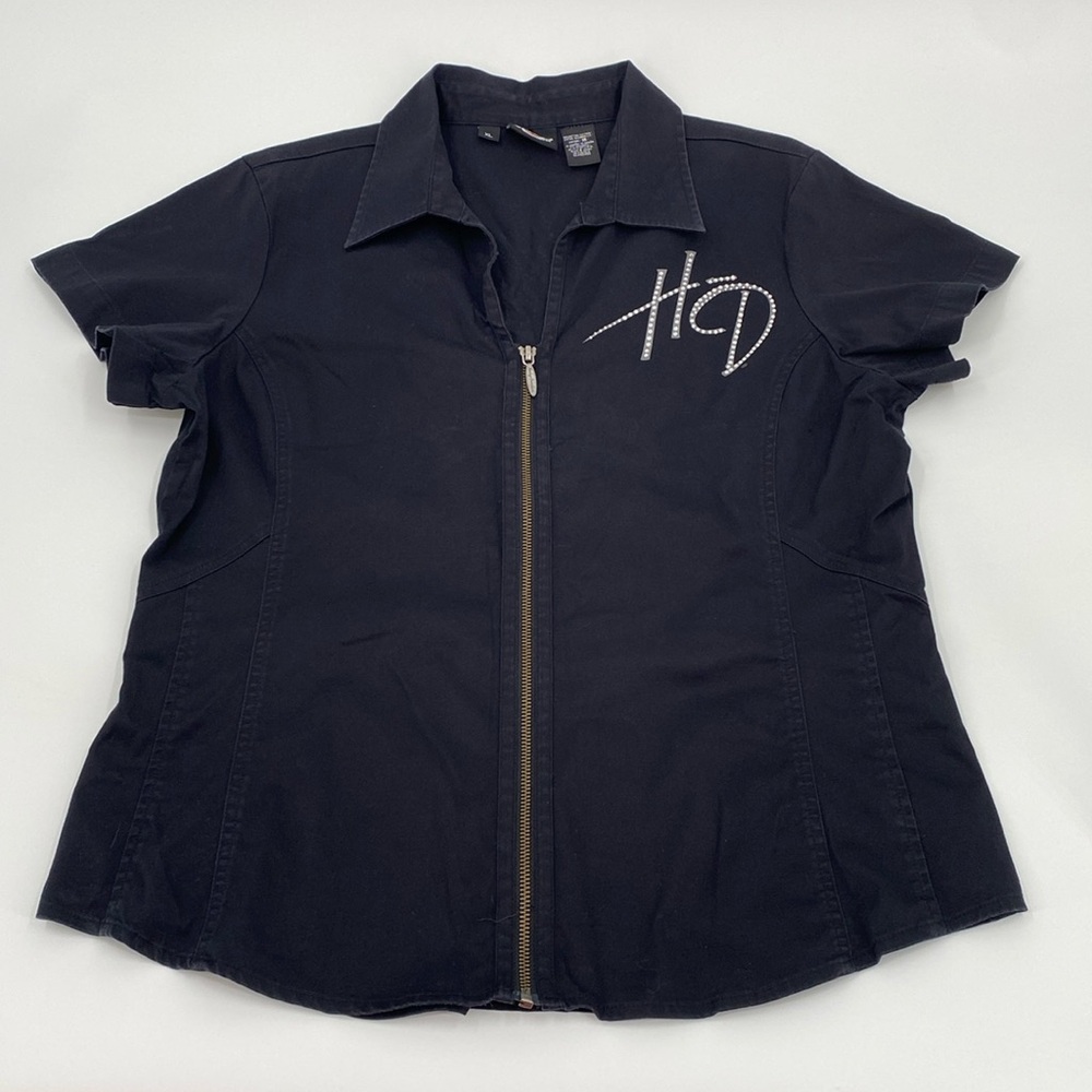 Harley-Davidson Black Short Sleeve Zip Blouse